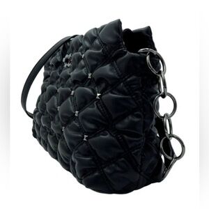 Gilda Paris Black Waffle Quilted Shoulder Bag with Silver Studs